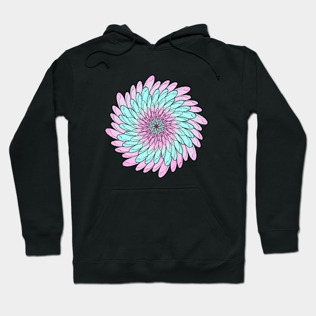 Turquoise Pink Colored Floral Spiral Mandala Line Art Hoodie by Print Art Station